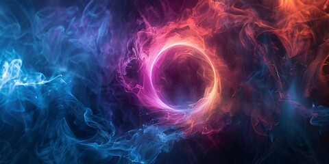 Canvas Print - Vibrant fumes twirl within a luminous circle in a contemporary motif. Digital depiction.