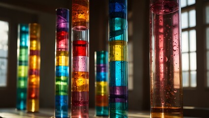 Wall Mural - Colorful glass cylinders in a sunlit room.