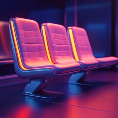 Poster - 3D Seating Icon: Chairs in Airport Terminals Illustration Logo