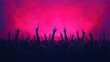 © praewpailyn - A vibrant concert scene with silhouetted hands raised against colorful lights and fireworks, capturing the energy of live music.