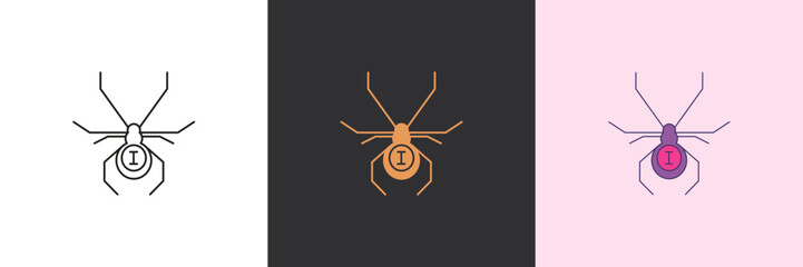 Spider vector icon set. Black and colorful logo template