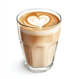 Cafe latte in a glass with milk foam and a heart-shaped