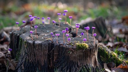 Wall Mural - Purple shoots emerging from side parts of stumps