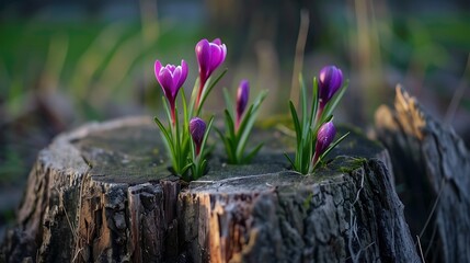 Wall Mural - Purple shoots emerging from side parts of stumps