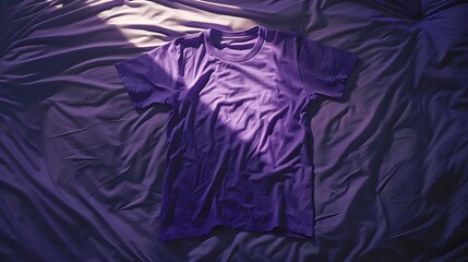 Wall Mural - Purple t shirt hurriedly left on the morning unmade bed