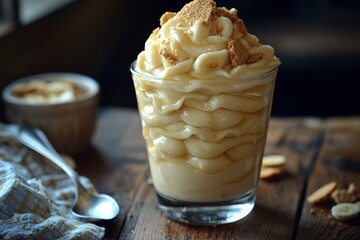 Wall Mural - Banana Pudding with Toasted Crumb Topping in Glass Cup