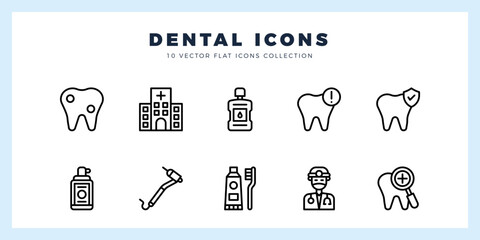 Sticker - 10 Dental Lineal icons pack. vector illustration.