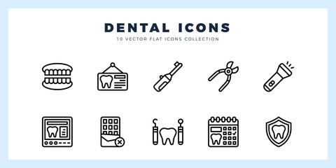 Sticker - 10 Dental Lineal icons pack. vector illustration.