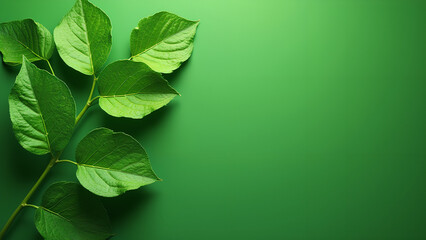 Fresh moringa leaves on green background Top view with copy space