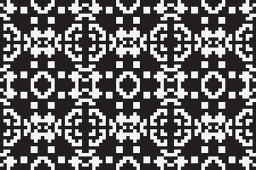 Wall Mural - Vector monochrome ornamental pattern in ethnic style. Traditional folk motif. Abstract geometric seamless texture with floral shapes, grid,