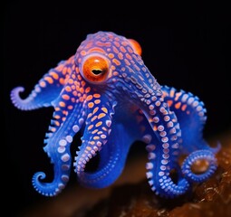 Canvas Print - A vibrant blue octopus with orange spots. AI.