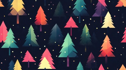 Seamless pattern featuring colorful Christmas trees Abstract geometric wallpaper for design applications