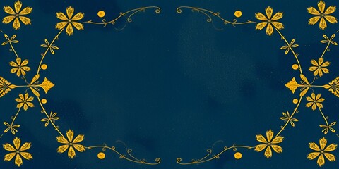 Sticker - Elegant gold floral border on a dark blue background.