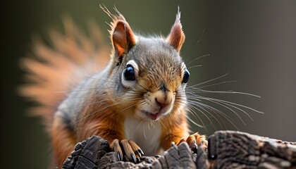 Poster - Surprised Red Squirrel Curiously Peering from a Log