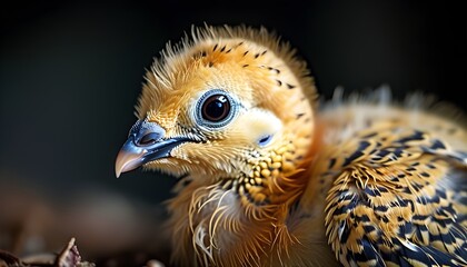 Wall Mural - Adorable close-up of a young pigeon chick showcasing its delicate features and soft plumage