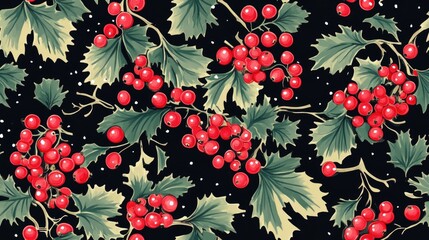 Wall Mural - Seamless winter pattern featuring currant berries