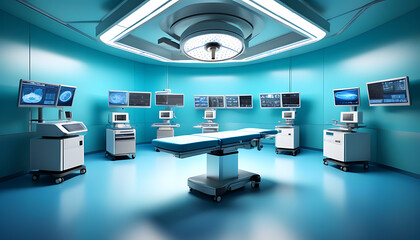 Rendered image of operating room facilities in the context of medical technology expertise