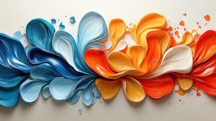 Poster - Abstract Paint Swirls in Blue  Orange and Yellow