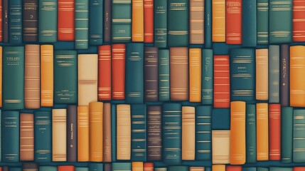 Colorful wallpaper featuring a seamless pattern of vintage books