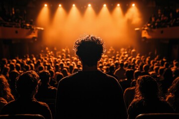 Sticker - A Silhouetted Man Among a Crowd in a Darkened Theater