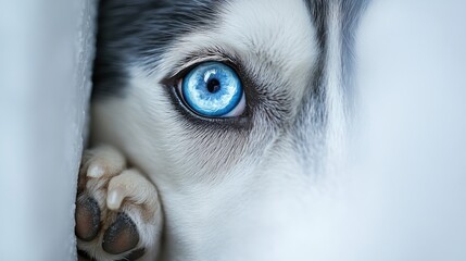 Wall Mural - Close-up of a dog's eye showcasing striking blue color and detail.