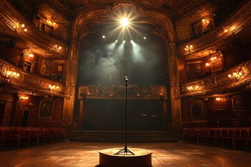 Wall Mural - A Single Microphone on a Stage in an Ornate Theatre