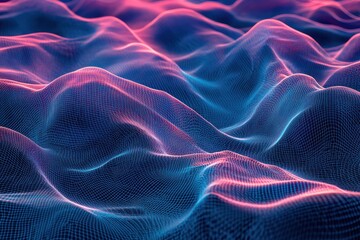 A futuristic, abstract image of a digital landscape featuring interconnected grids