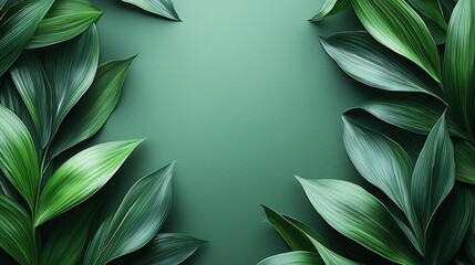 Wall Mural - Green Leaf Border Background With Copy Space