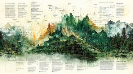 Poster - Abstract Mountain Landscape with Network Connections and Text