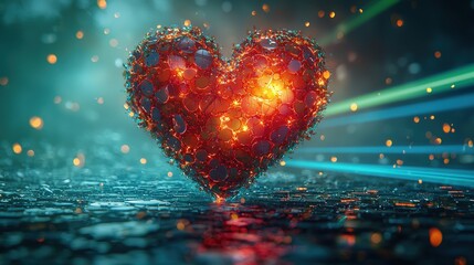 Poster - Abstract Glowing Heart  D Render  Love Concept  Digital Art