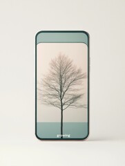 Aufkleber - Minimalist Graph of a Smartphone with a Tree Growing from the Screen, Merging Technology and Nature