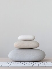 Aufkleber - Minimalist Zen Stones Balancing on Keyboard Calm Office Aesthetic