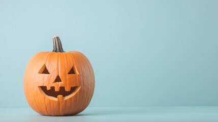 Aufkleber - Minimalist Pumpkin Carving with Social Media Comment Symbol on Light Blue Background