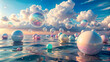 © Albaloshi - Dreamlike image of iridescent bubbles floating in a vast, open ocean, inspiring imagination.Peaceful seascape with colorful, reflective bubbles, creating a sense of calm and tranquility.