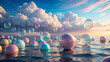 © Albaloshi - Dreamlike image of iridescent bubbles floating in a vast, open ocean, inspiring imagination.Peaceful seascape with colorful, reflective bubbles, creating a sense of calm and tranquility.