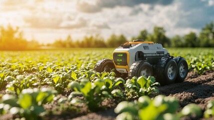 Agriculture robotic and autonomous car working in smart farm, Future 5G technology with smart agriculture farming concept 