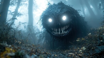 Poster - Creepy Monster Lurking in Foggy Forest