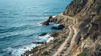 Wall Mural - Route that winds around the rocky shore