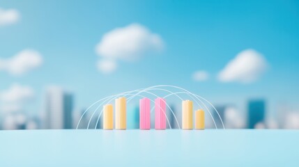 Wall Mural - A cityscape with buildings connected by lines representing data transfer, showcasing the interconnectedness of cloud infrastructure.