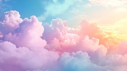 Sticker - Dreamy Pastel Sky with Fluffy Clouds