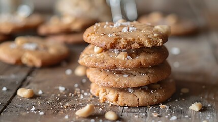 Wall Mural - Salty peanut butter cookies on an aged timber surface