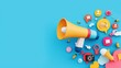 © patpongstock - A colorful megaphone surrounded by vibrant communication icons on a blue background, symbolizing effective messaging and outreach.
