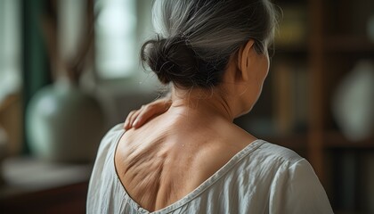 Wall Mural - Elderly Woman Struggling with Back Pain Challenges