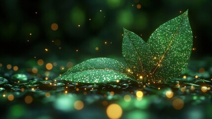 Sticker - Green Leaves with Bokeh Lights in Nature   Abstract Background