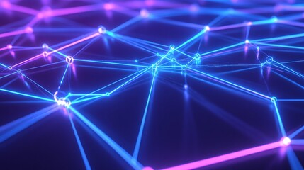 Wall Mural - A vibrant network of glowing lines in blue and pink, illustrating technology and connectivity in a digital world.