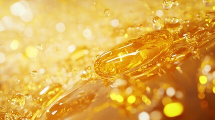 Poster - Golden Liquid Abstract with Bubbles