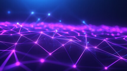 Abstract digital background featuring vibrant purple and blue connected lines and glowing points, perfect for technology themes.