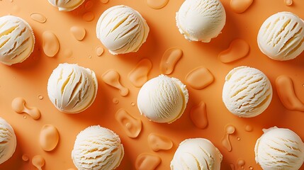 Wall Mural - Scoops of ice cream separated on an orange background