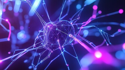 Wall Mural - Abstract illustration of a neuron, showcasing vibrant colors and complex connections, representing neuroscience and technology.