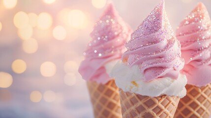 Poster - Pink Ice Cream Cones with Glitter.